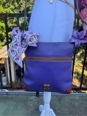 Dooney & Bourke Purple Leather Crossbody with Brown Trim